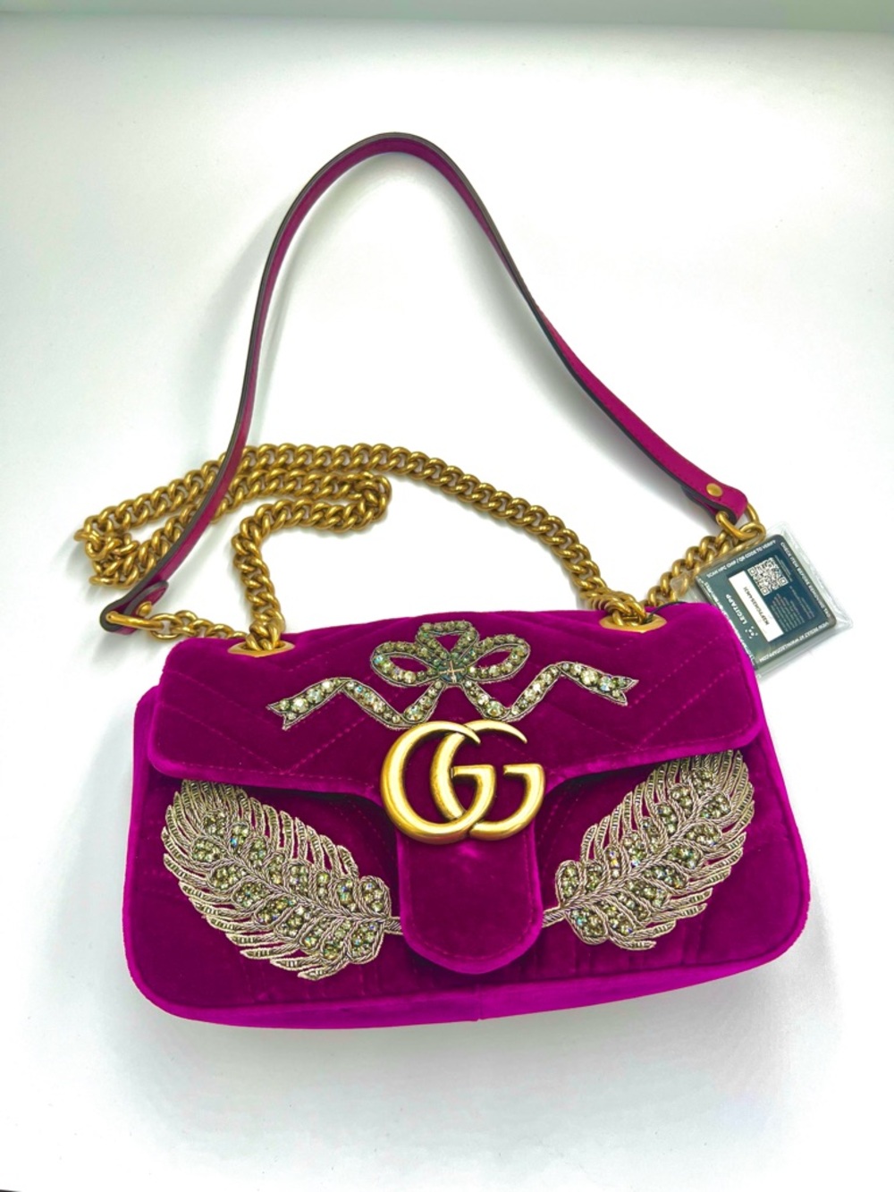 Gucci Marmont Velvet Matelassé Embellished Shoulder/Crossbody Bag EUC